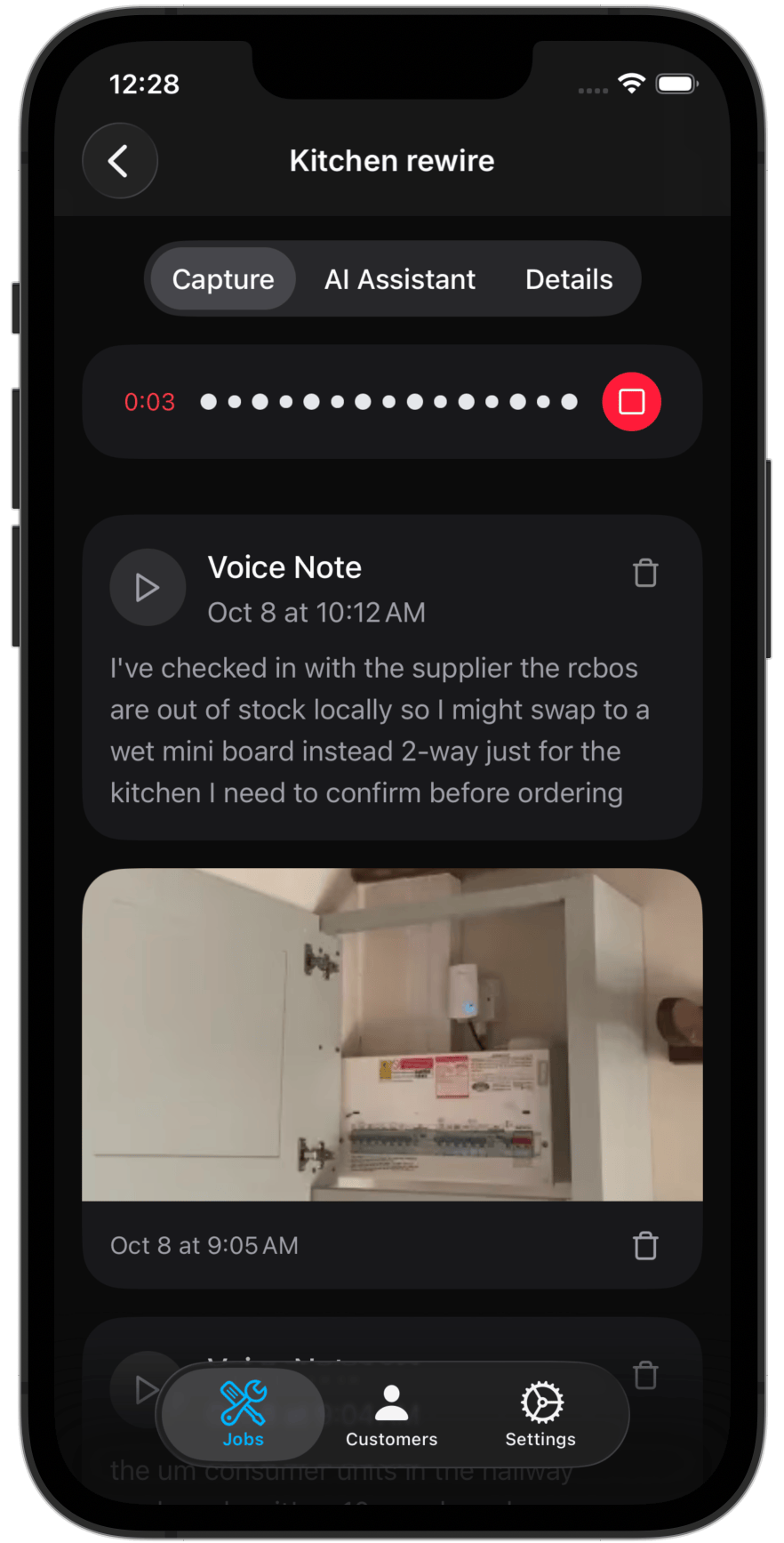 App screenshot - Voice notes